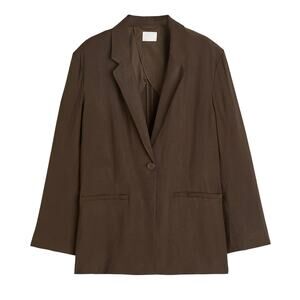 NWT H&M Linen Blend Brown Oversized Workwear Preppy Classiccore Blazer Size XS